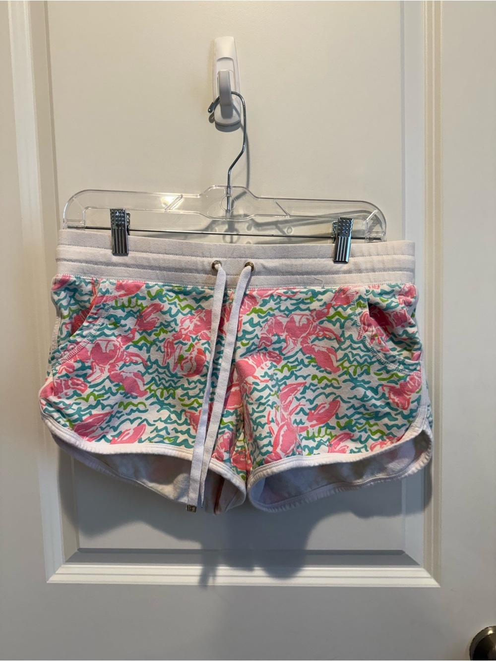 Lilly Pulitzer Lobster Print Lounge Shorts Drawstring White Pink Size Medium